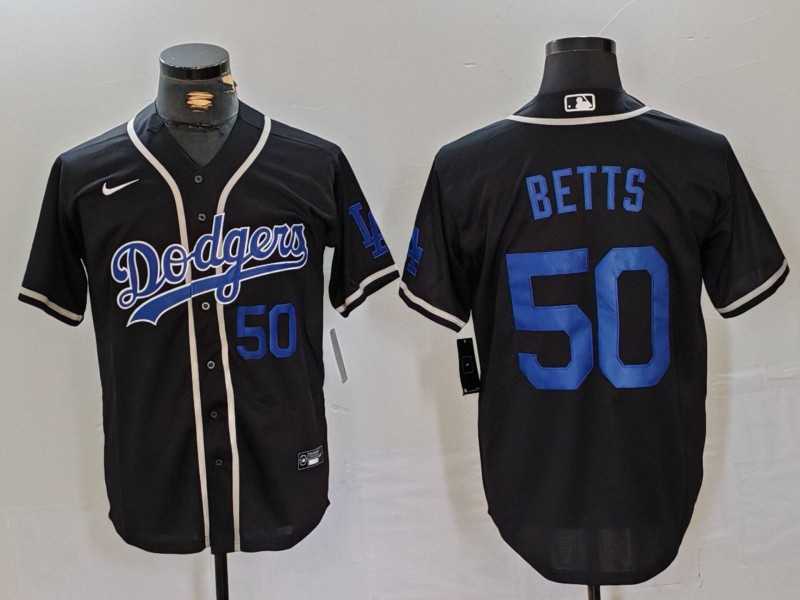 Mens Los Angeles Dodgers #50 Mookie Betts Number Black Cool Base With Patch Stitched Baseball Jerseys